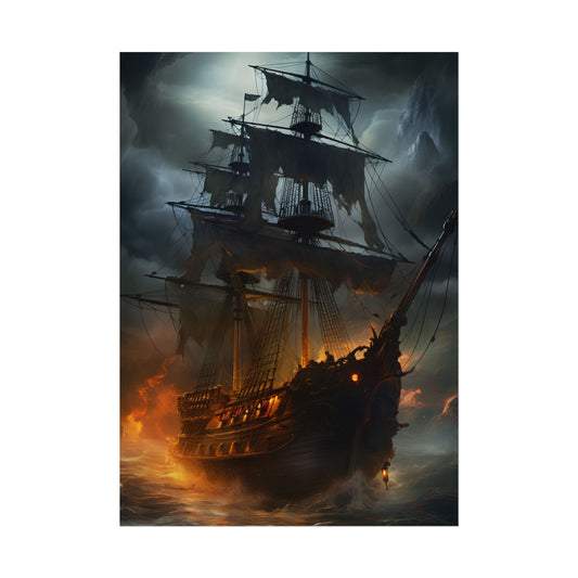 Ghostly Pirate Ship on the High Seas: Mysterious Artwork - Poster