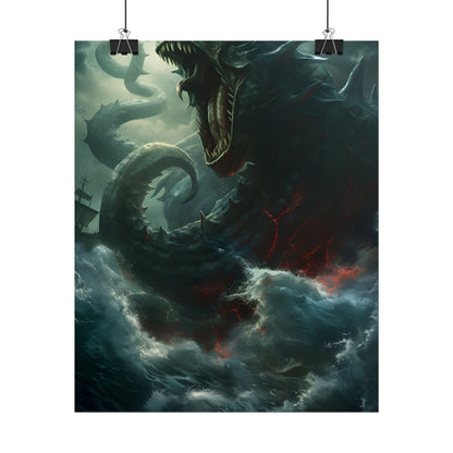 Ancient Sea Monster: Mythical Serpentine Digital Illustration - Poster