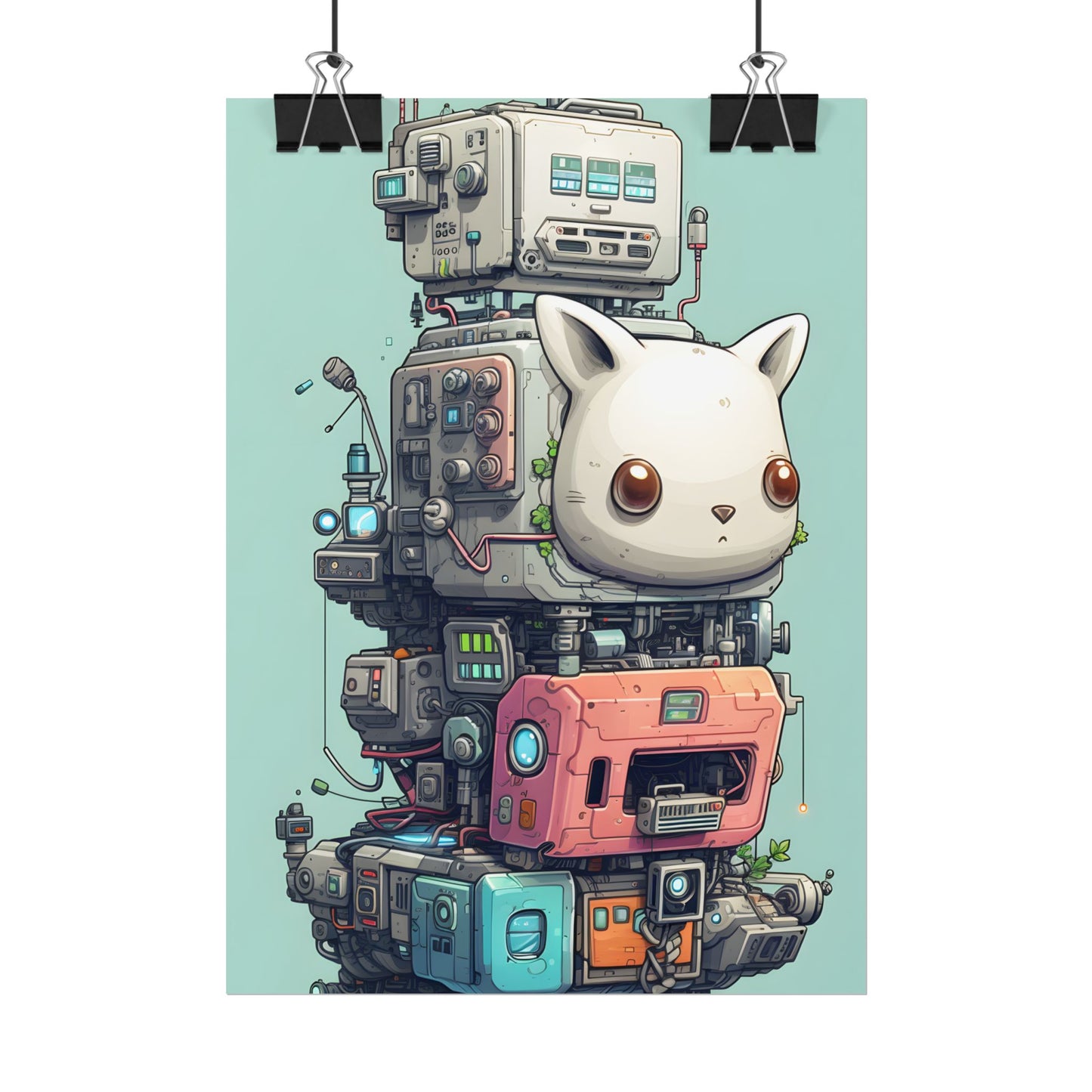 Mysterious Pixel Pets in Futuristic Room: Cyberpunk Artwork - Poster