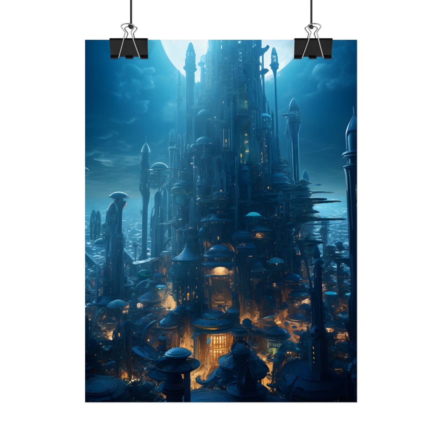 Underwater Futuristic Cityscape: Close Up Digital Artwork - Poster