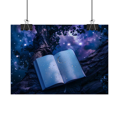 Mystical Night Sky: Celestial Dreams with Crescent Moon and Stars - Poster