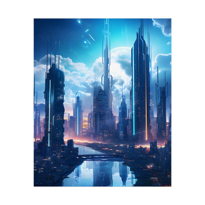 Dark Future Cityscape: Cyberpunk Dystopia Neon Artwork - Poster