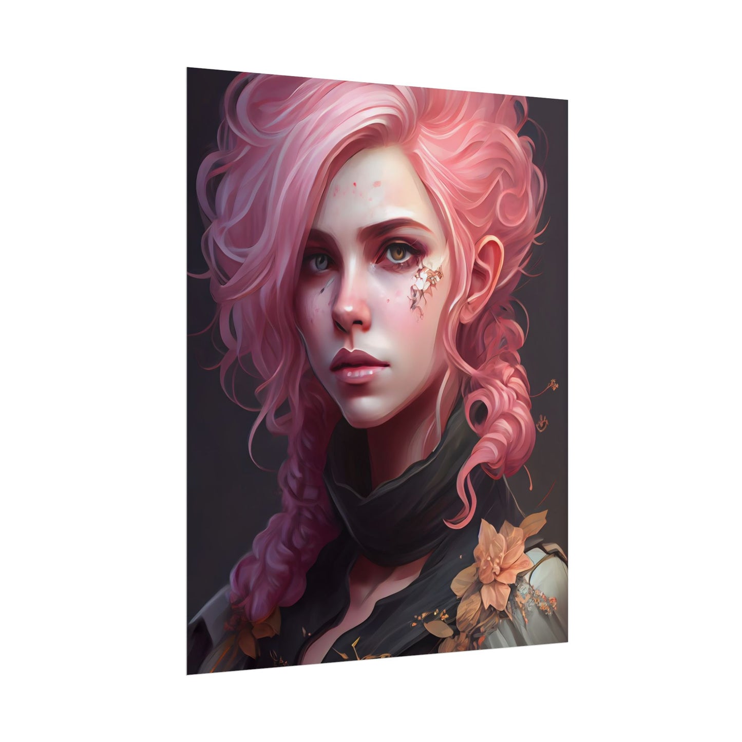 Astonishing Female Portrait: Vibrant Pink Hair in Dark Elegance - Poster