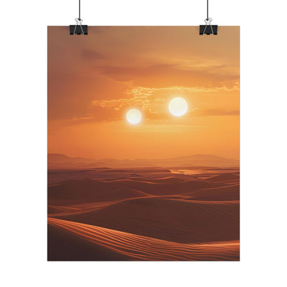 Serene Binary Sunset Artwork: A Peaceful Landscape - Poster