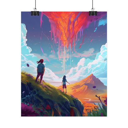 Children's Serene Moment: Meadow Under a Cloudy Sky - Poster