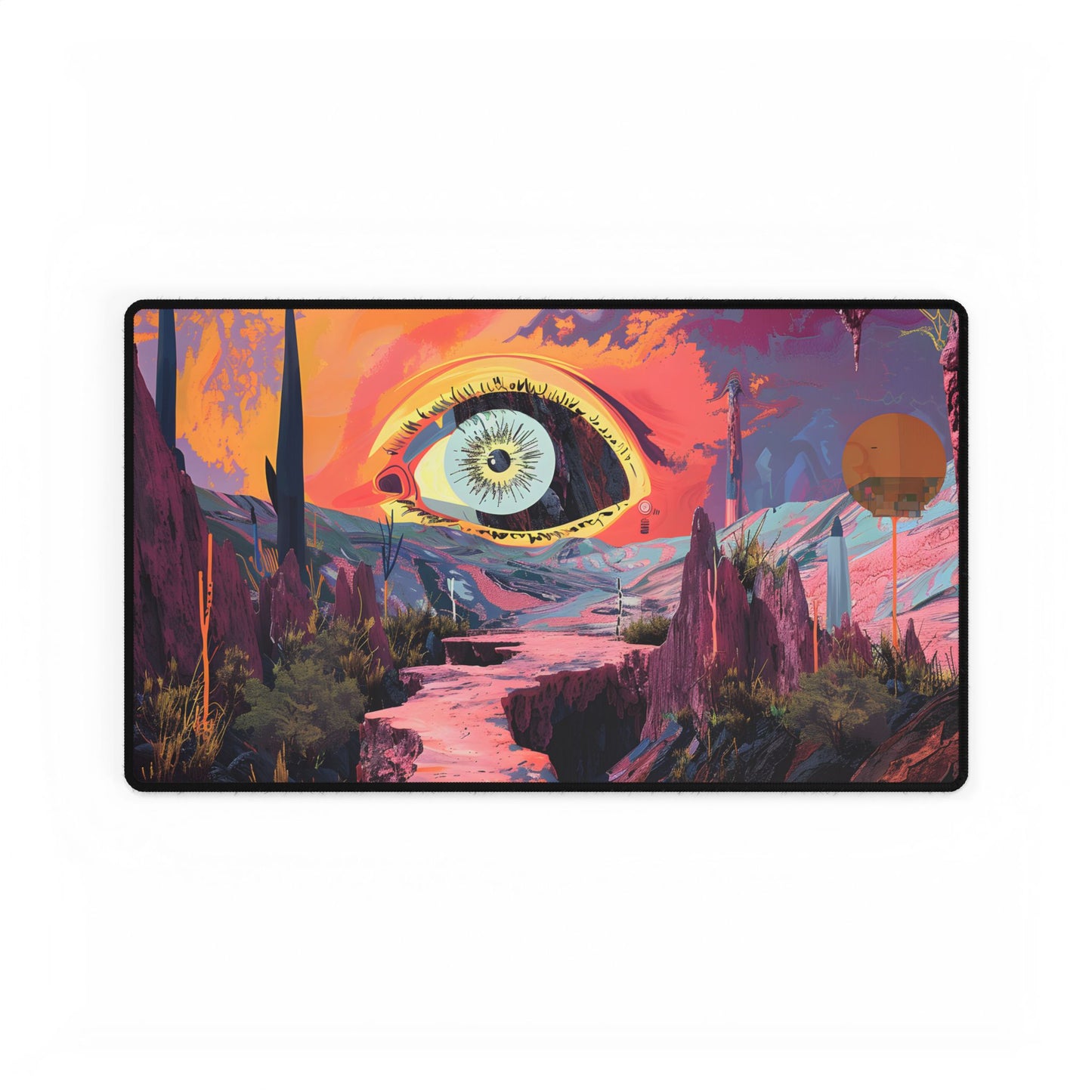 Surreal Eye: Vibrant Landscape Digital Art - Desk Mat