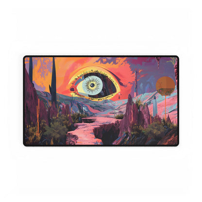 Surreal Eye: Vibrant Landscape Digital Art - Desk Mat