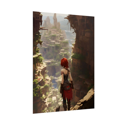 Anime Red Haired Female: Dramatic Bird's Eye View - Poster