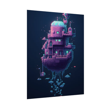 Cyberpunk Pixel Art: Futuristic Cityscape Digital Artwork - Poster