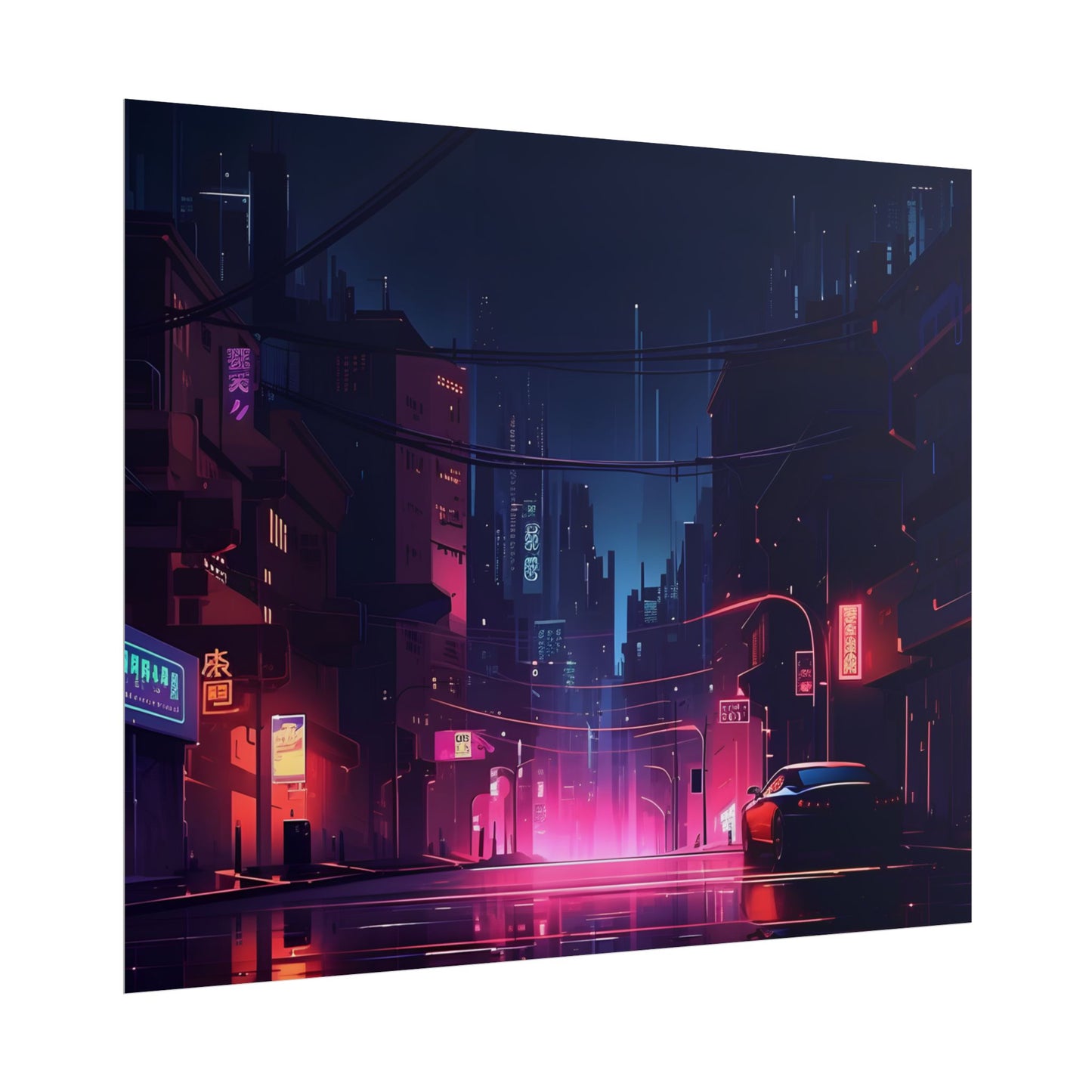 Melancholic Night: A Cyberpunk Urban Landscape - Poster