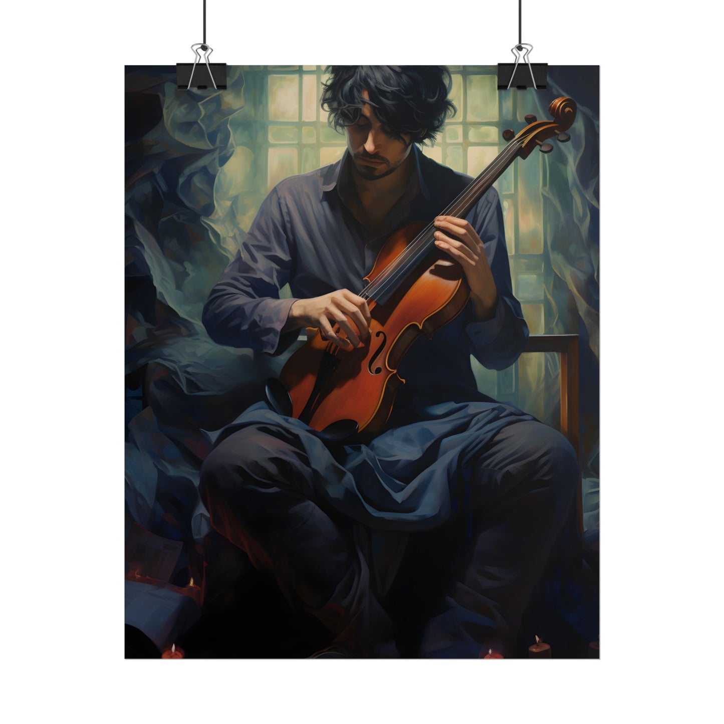 Mysterious Musician: Intimate Guitar Portrait - Poster