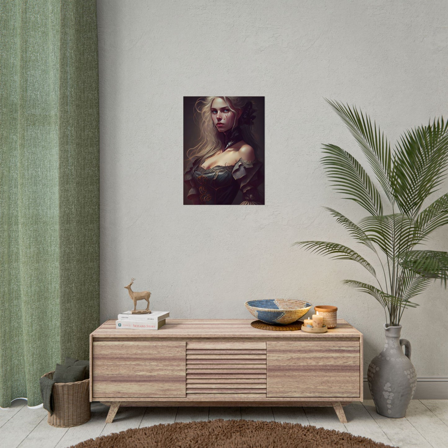 Blonde Female Portrait in a Dress: Stunning Artwork - Poster