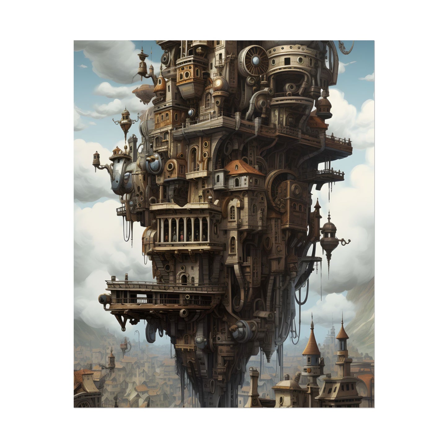 Steampunk Paris Cityscape: Colorful 19th Century Artwork - Poster