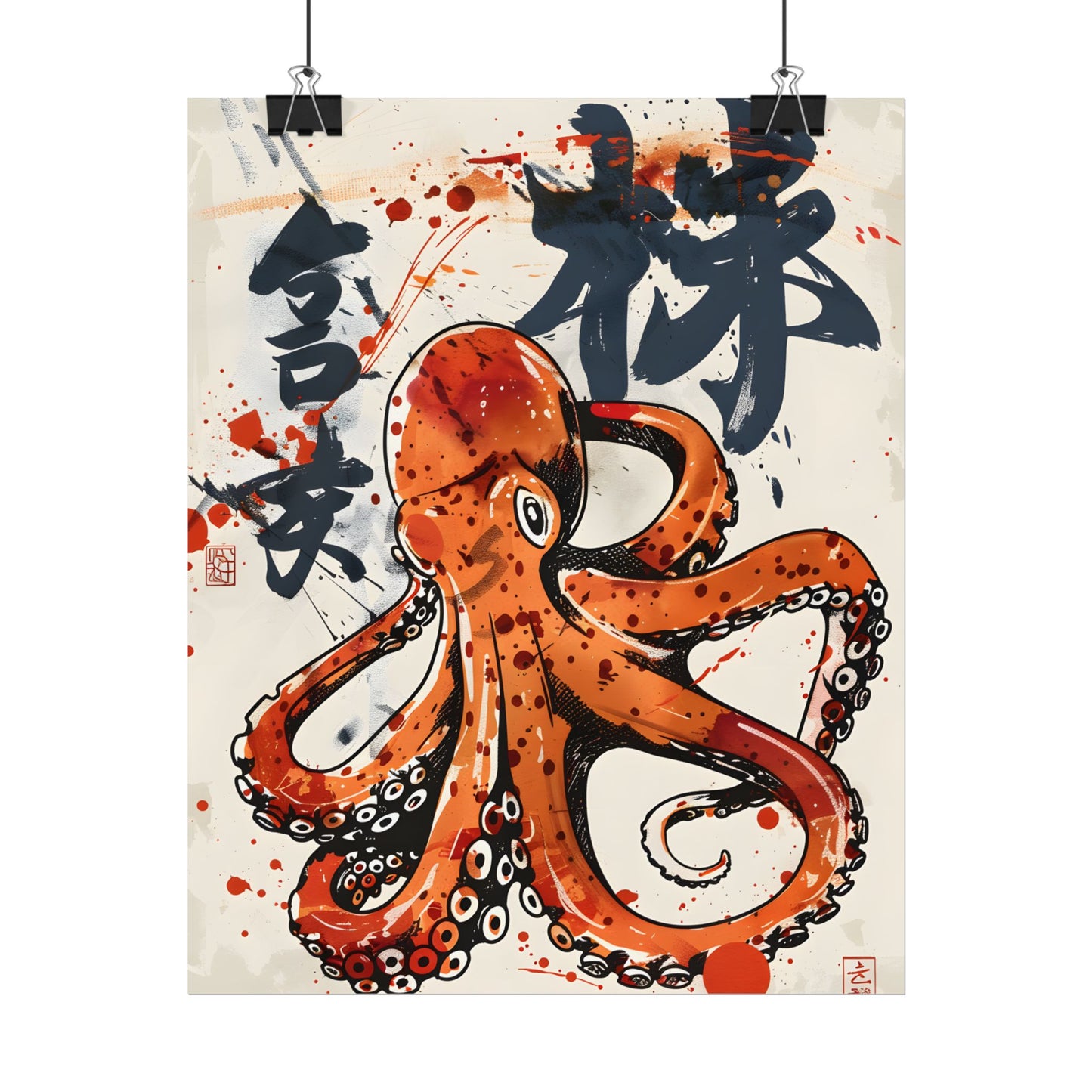 Traditional Japanese Octopus Art: Ukiyo-e Style Mural - Poster