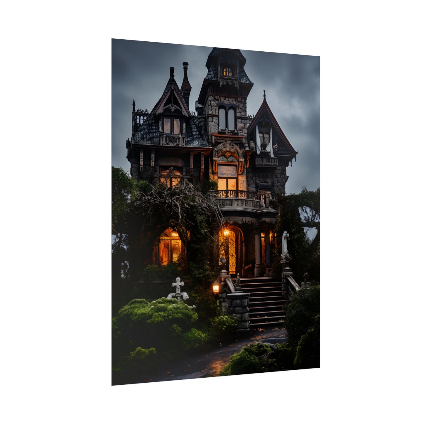 Spooky Victorian Mansion: Atmospheric Haunted Artwork - Poster