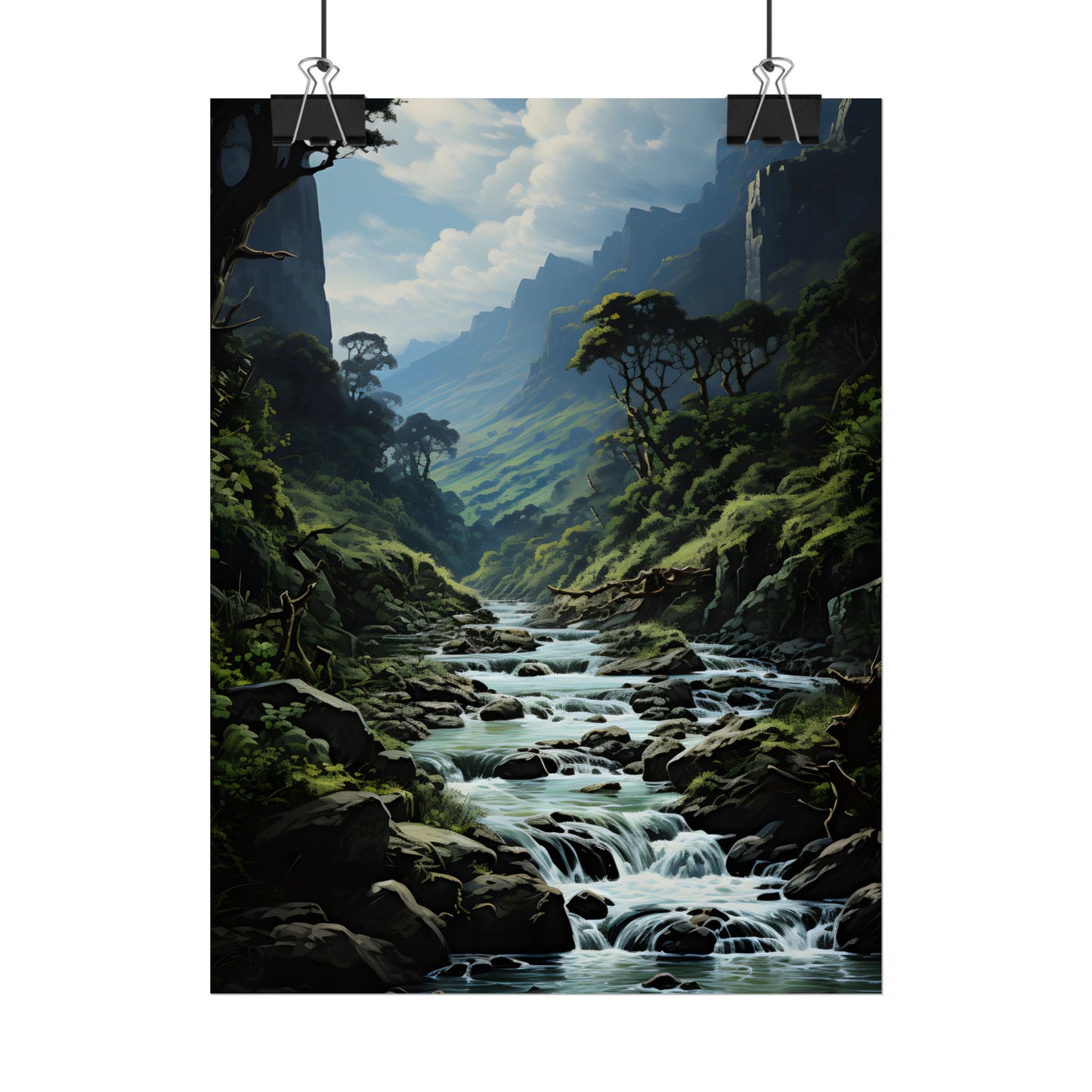 Breathtaking Blue Waterfall: Oil Painting Masterpiece - Poster