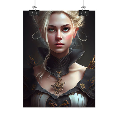 Stunning Blonde Portrait: Elegant Vintage Dress - Poster