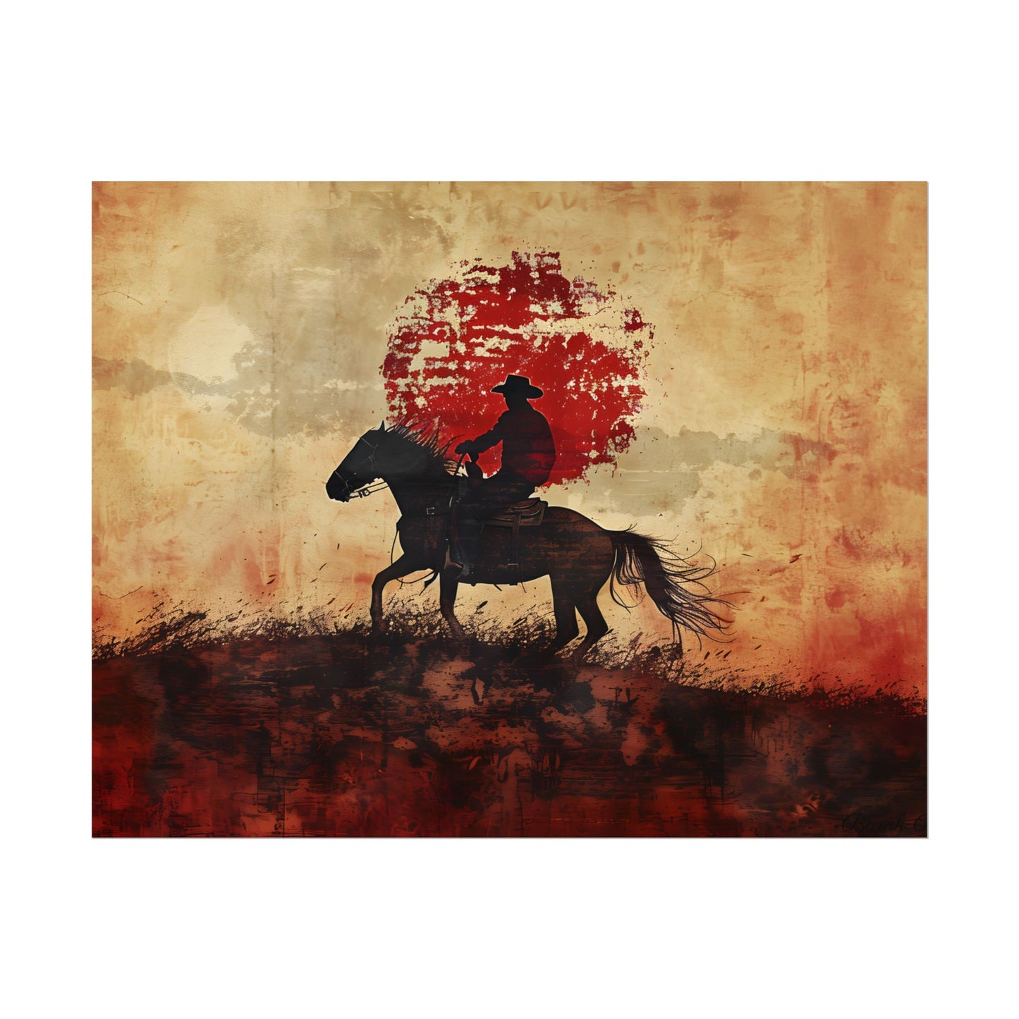 Dynamic Rodeo Scene: Earthy Tones of a Thrilling Ride - Poster
