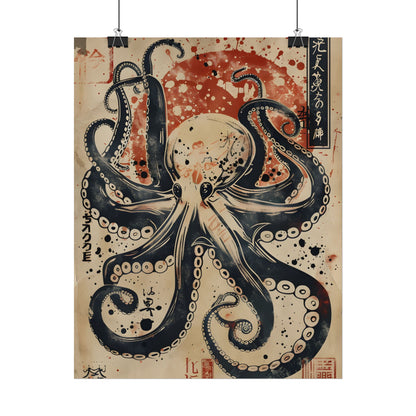 Stylized Octopus: Vibrant Japanese Ukiyo-E Artwork - Poster