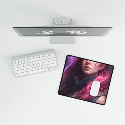 Astonishing Female Portrait: Stylized Pink Hair Artwork in Dre - Desk Mat