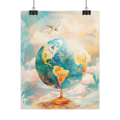 Vintage Globe with 80 Iconic Landmarks: Educational Artwork - Poster