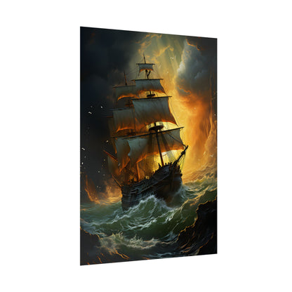 Mostly Green Seascape: Magnificent Oil Painting of a Ship - Poster