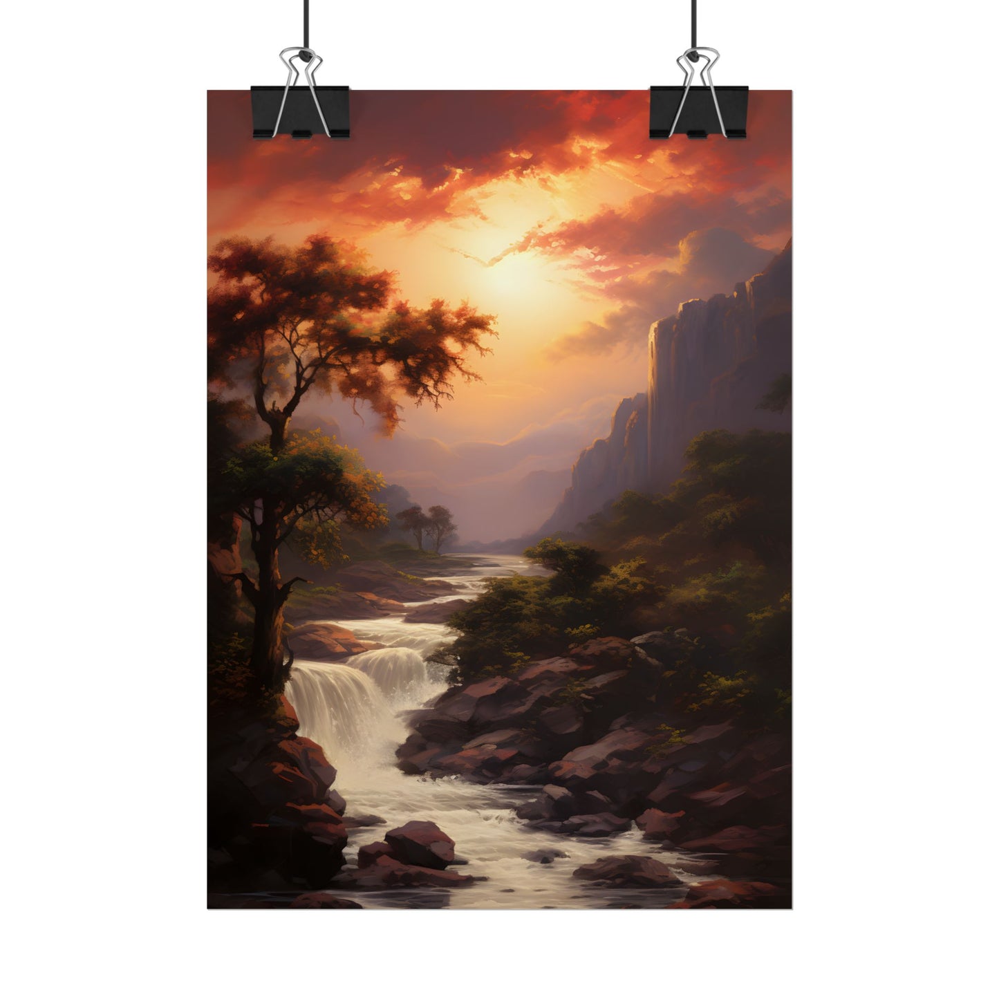 Breathtaking Waterfall Oil Painting: Meticulous Artwork - Poster