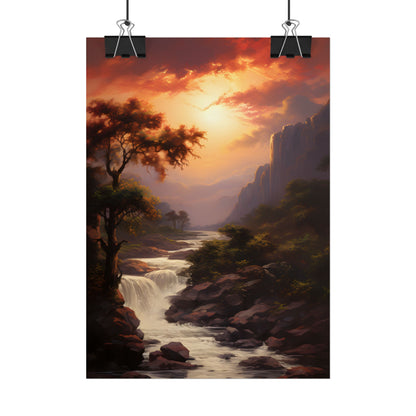 Breathtaking Waterfall Oil Painting: Meticulous Artwork - Poster