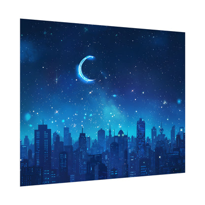 Peaceful Night Sky with Crescent Moon: Starry Digital Art - Poster