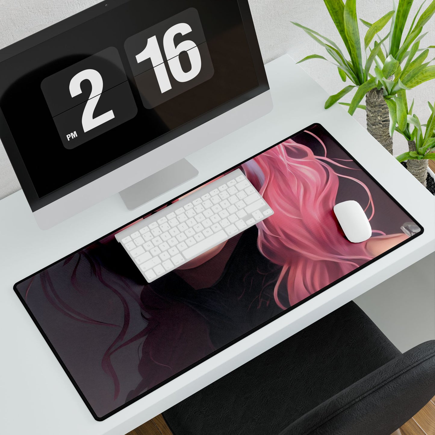 Astonishing Pink Hair Portrait: Confident Female in Dreary Background - Desk Mat
