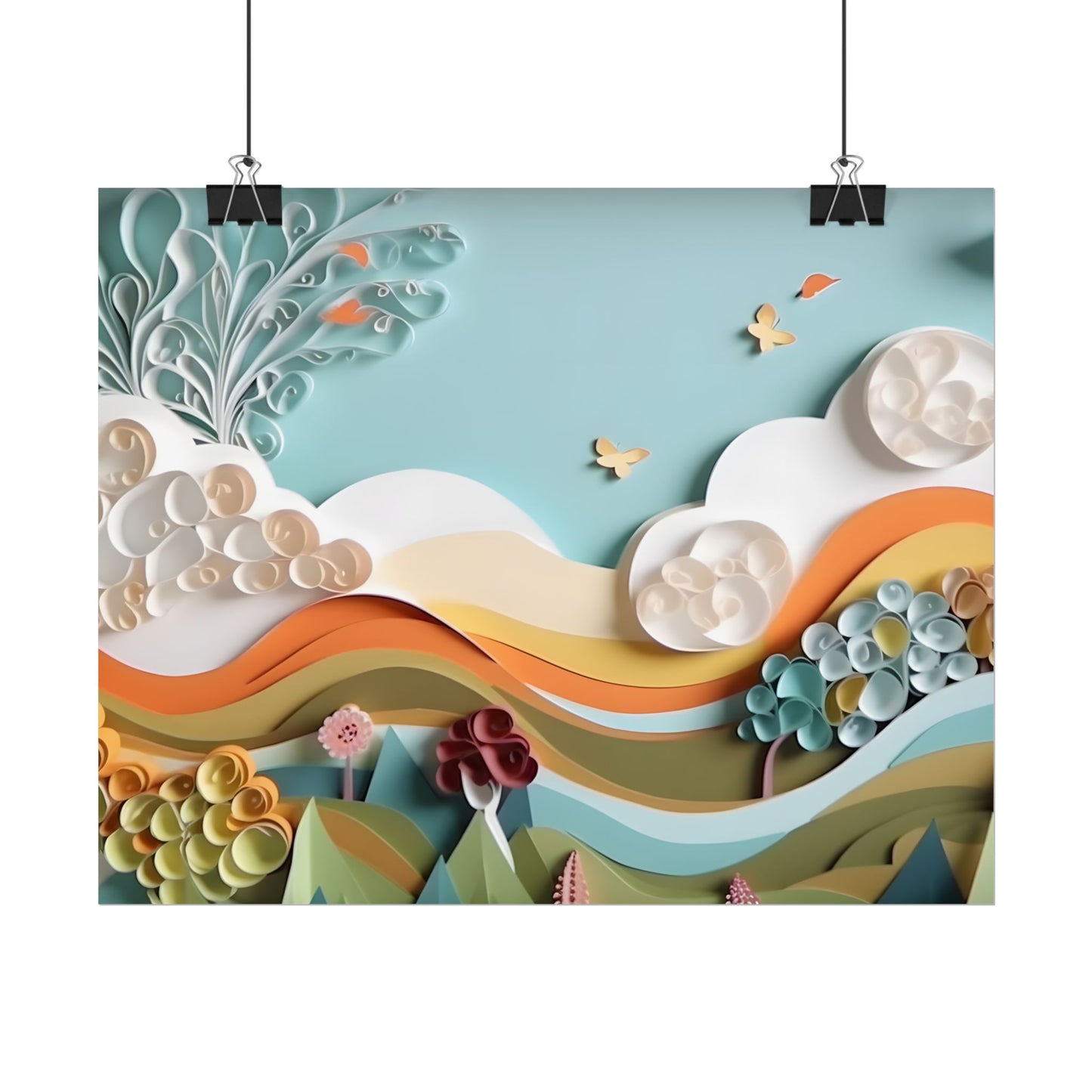 Peaceful Beach Serenade: Paper Quilling Art - Poster