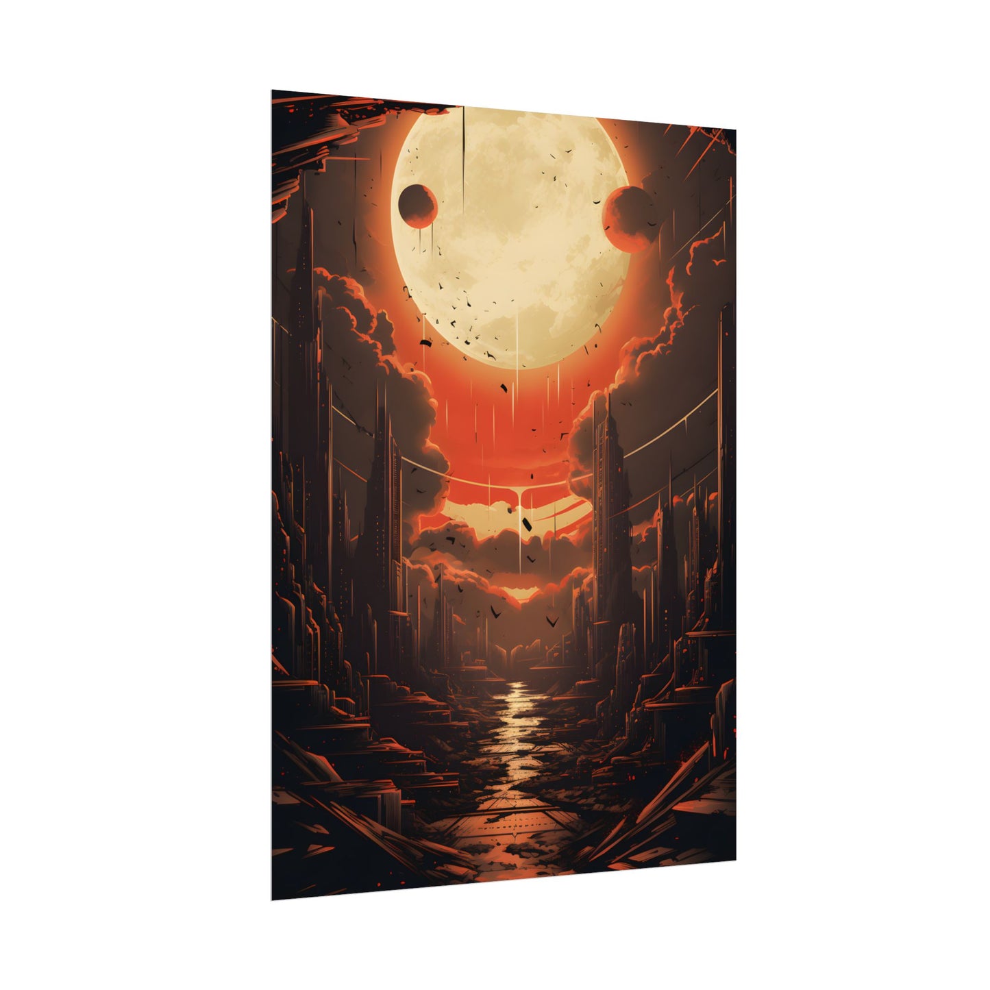 Cyberpunk Night Cityscape: Neon Lights Digital Artwork - Poster