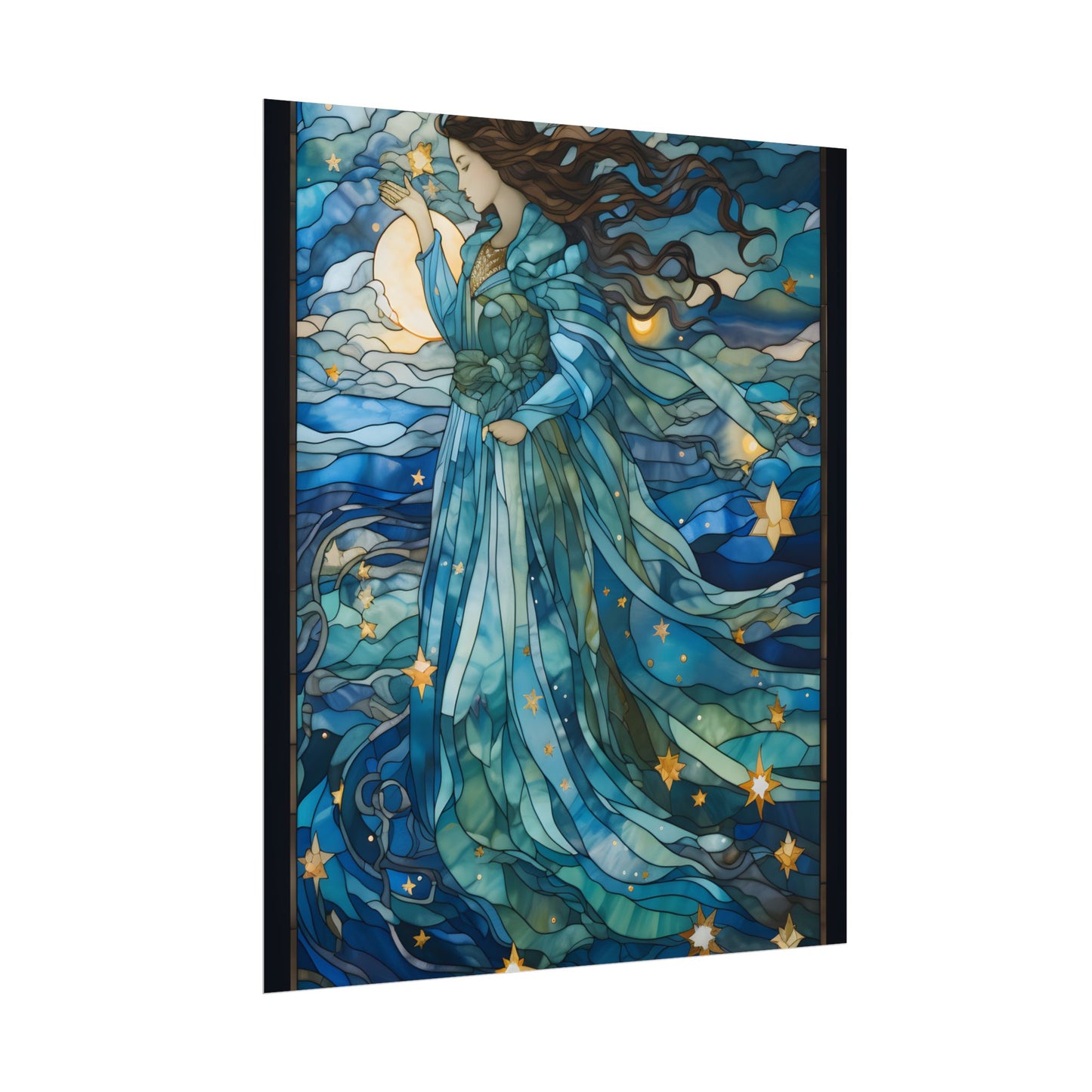 Medieval Stained Glass Art: A Colorful Church Window Piece - Poster