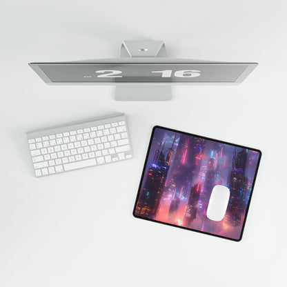Neon Futuristic Cityscape: Graphic Modern Art - Desk Mat