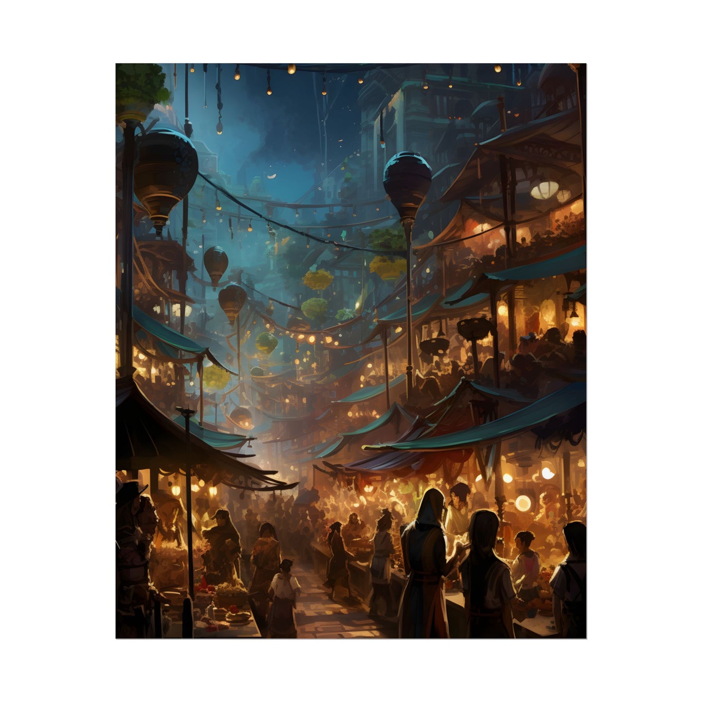 Enchanting Night Street Food Market: Colorful Artwork - Poster