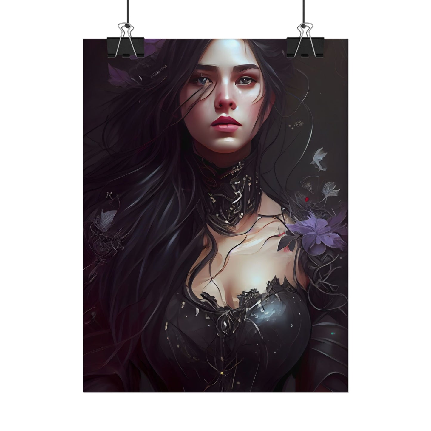 Striking Woman Portrait: Black Hair Artwork - Poster