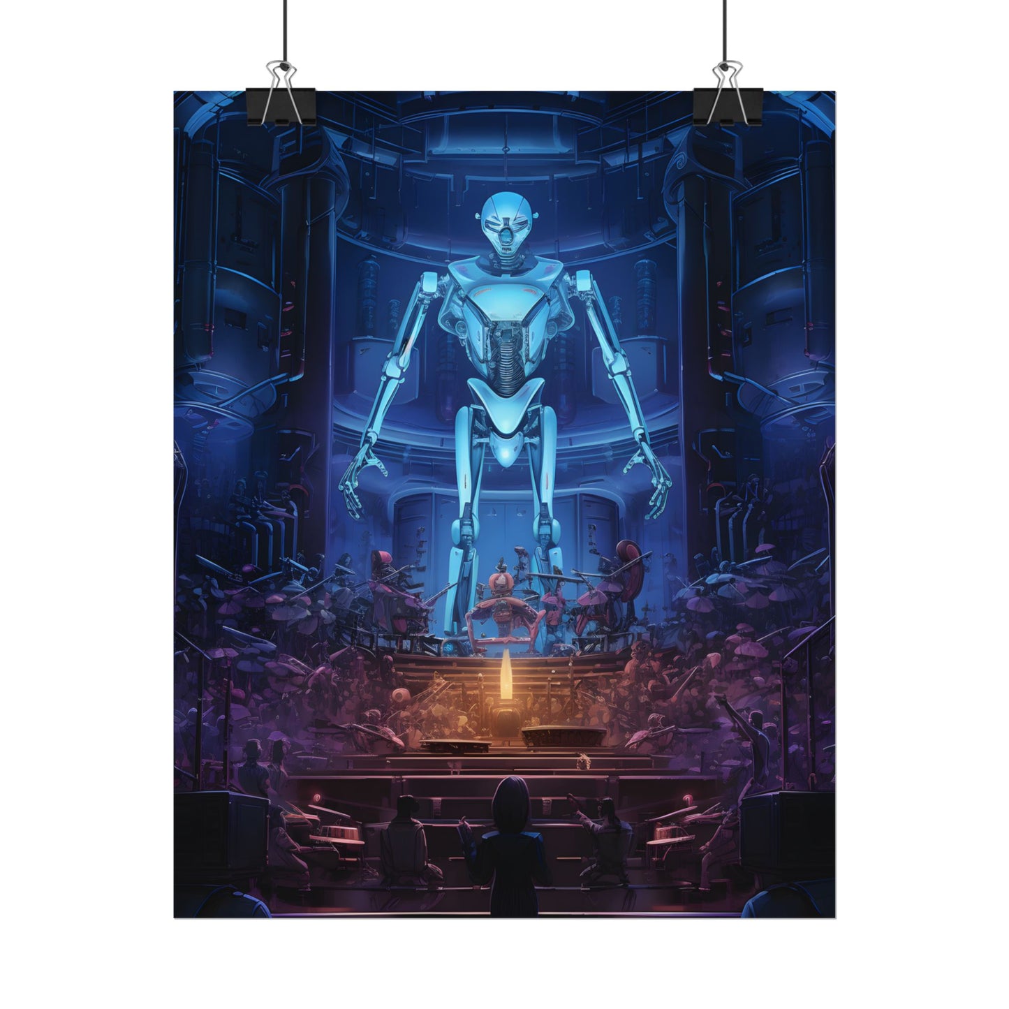 Mechanical Harmony: Black & Grey Robot Orchestra Symphony - Poster