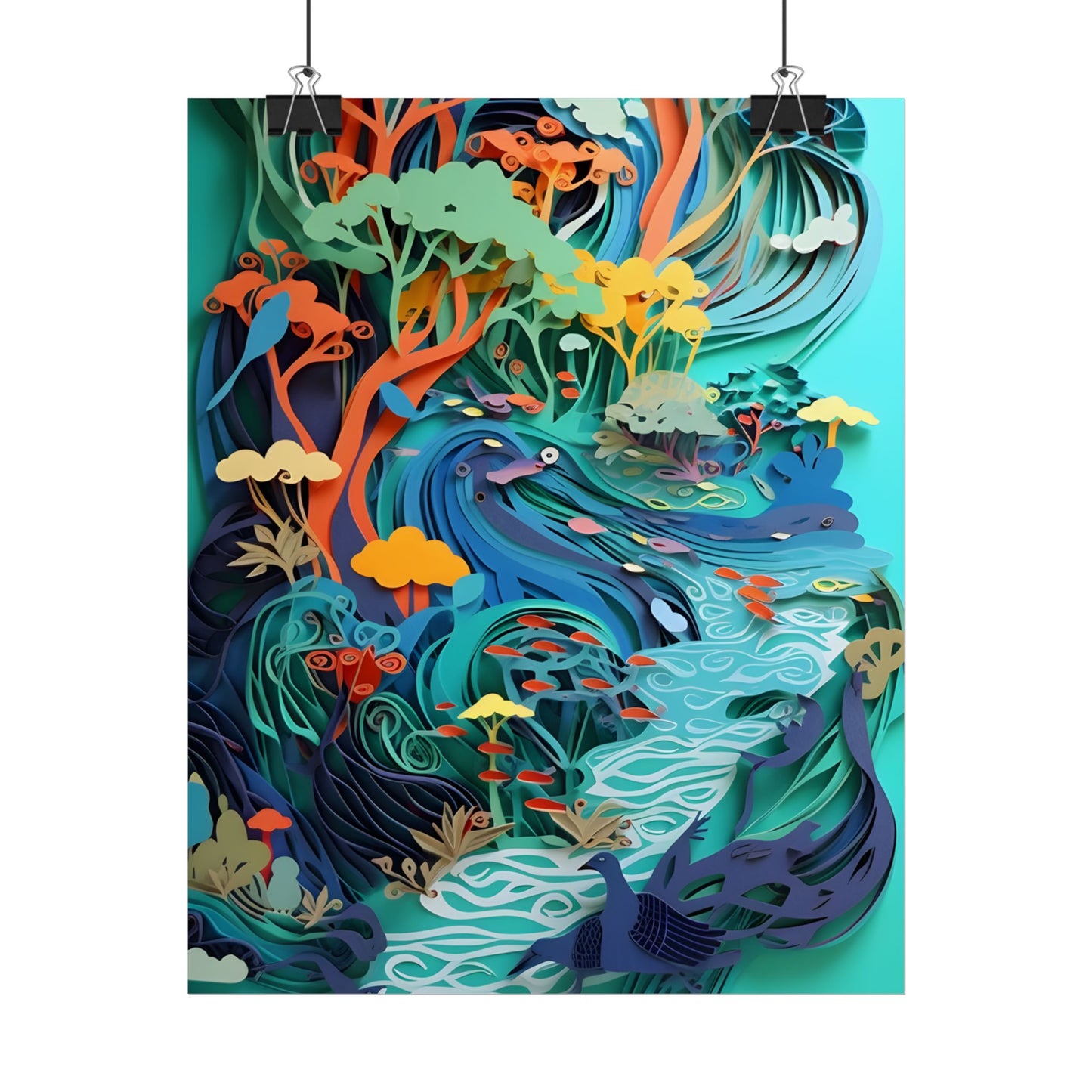Vibrant Paper Quilling Beach Landscape: Relaxed Summer Art - Poster
