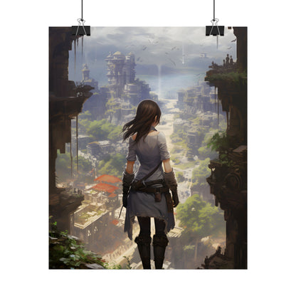 Dramatic Anime City Warrior: Bird's Eye View Digital Art - Poster