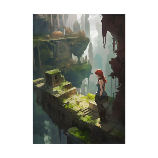 Anime Red Haired Female: Dramatic Eyes Art - Poster