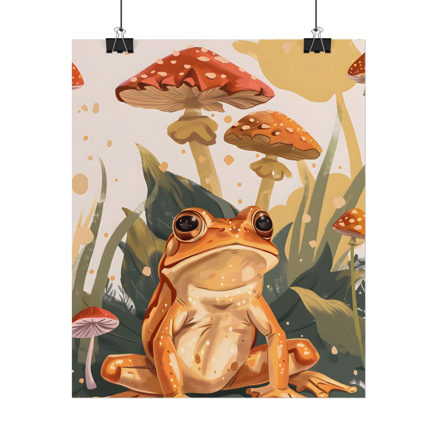 Retro Frog's Smile: Colorful Mushroom Illustration - Poster