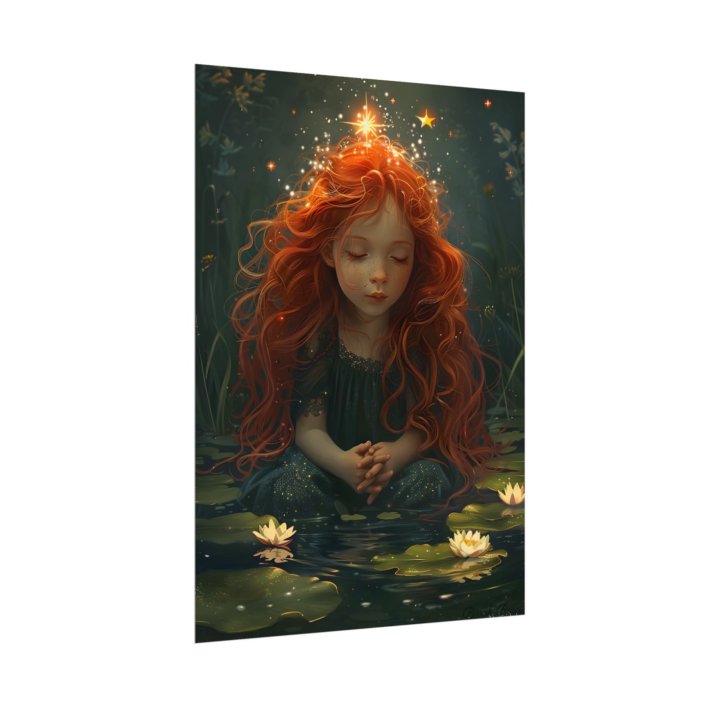 Sparkly Redhead Daydream: Young Girl Digital Art - Poster