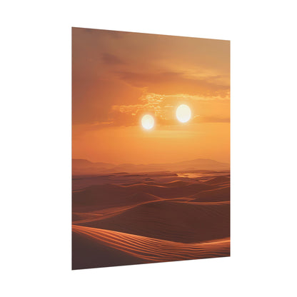 Serene Binary Sunset Artwork: A Peaceful Landscape - Poster
