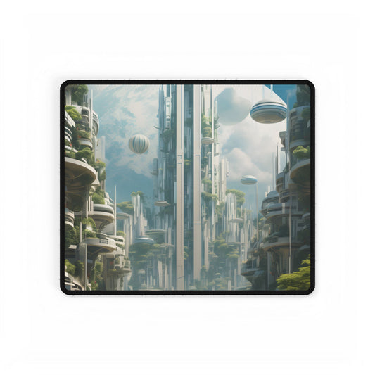 Dystopian Utopia: Futuristic Cityscape Under Oppression - Desk Mat