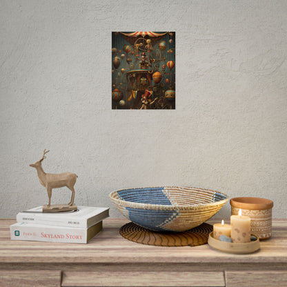 Whimsical Clockwork Circus: Fantastical Wooden Horse in Steampunk Dreamscape - Poster