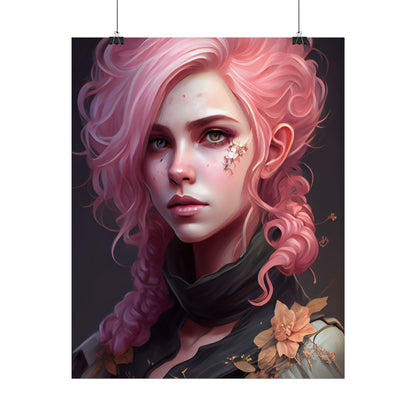 Astonishing Female Portrait: Vibrant Pink Hair in Dark Elegance - Poster