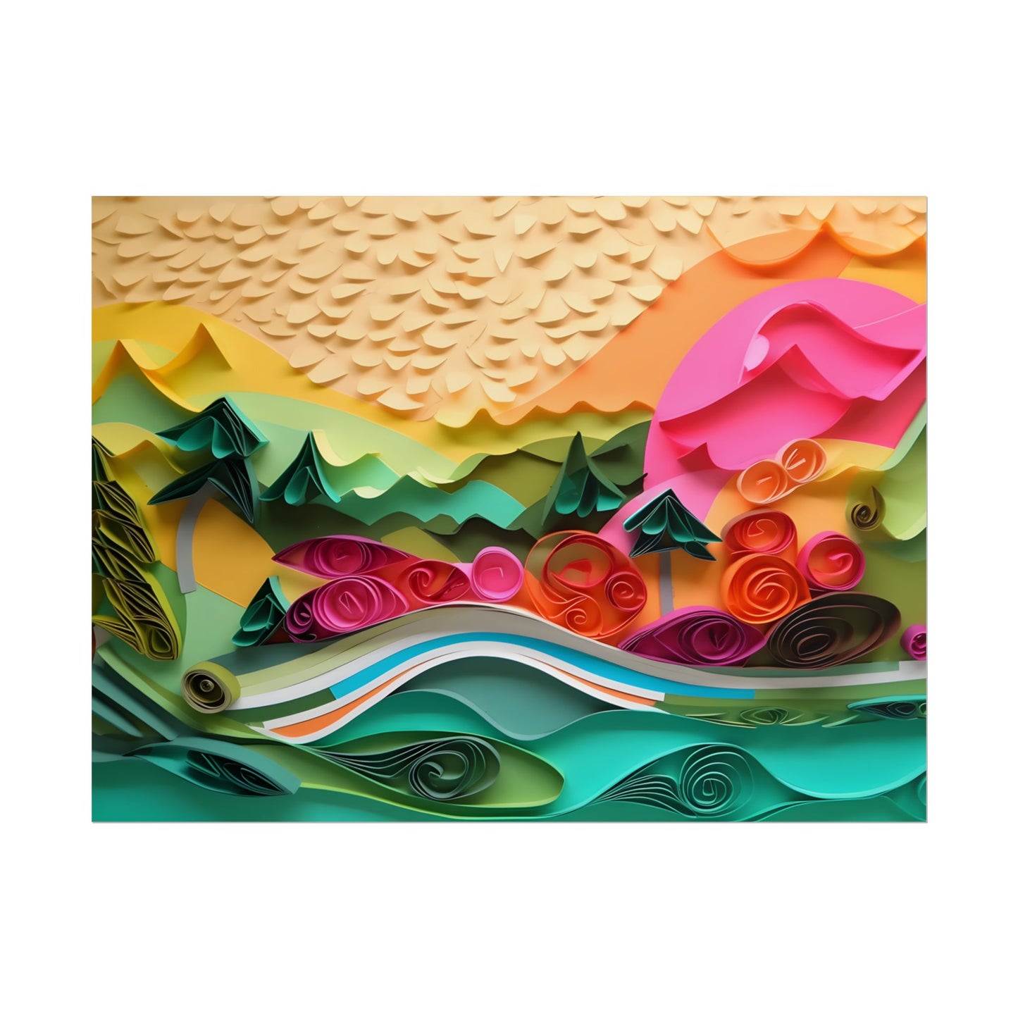 Magical Beach Landscape: Paper Quilling Art Piece - Poster