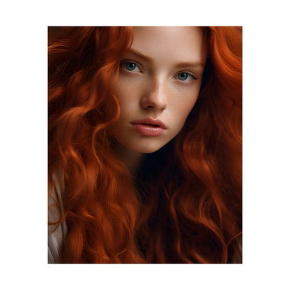 Feminine Portrait: Redheaded Woman in Light Blue - Poster