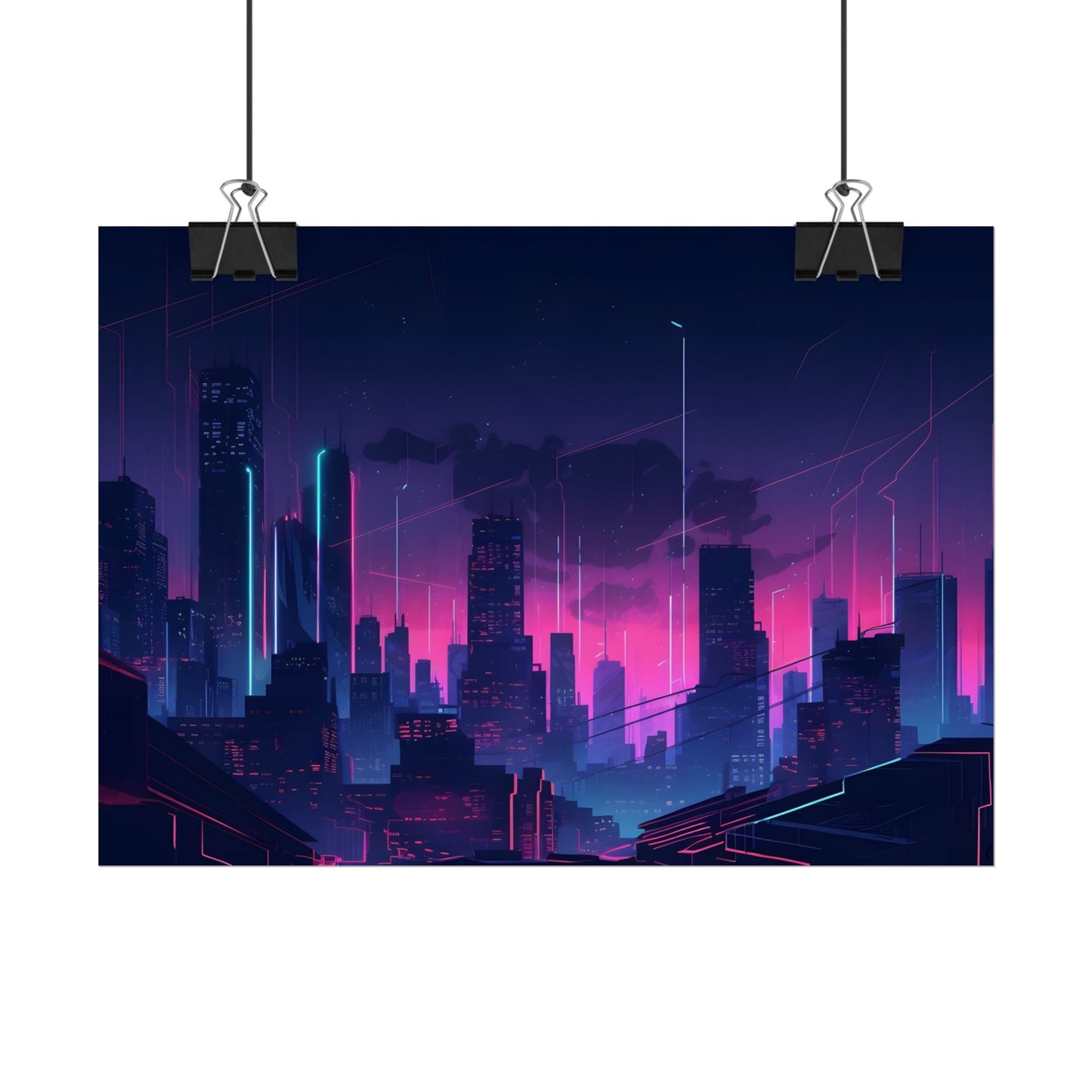 Melancholic Cyberpunk Cityscape: Nighttime Digital Art - Poster