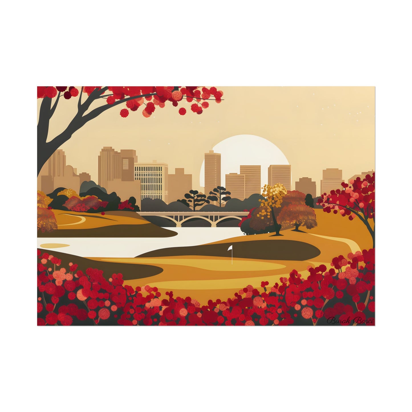 Retro Golf Illustration: Classic Course Scene - Poster